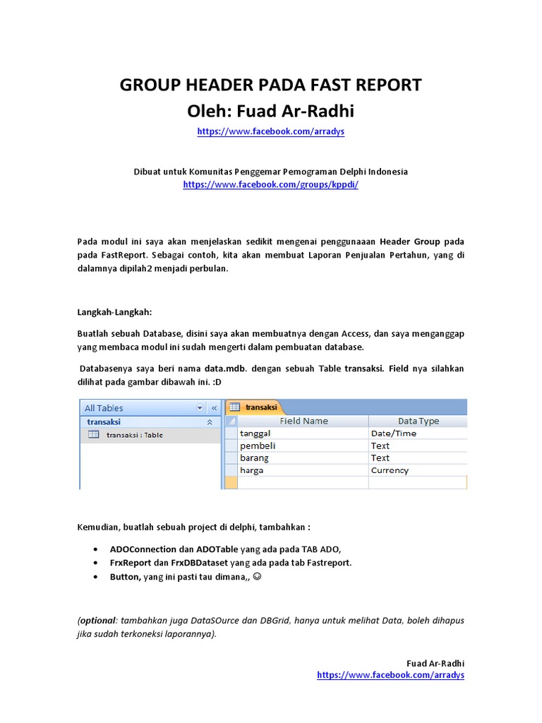 Penggunaan Header Group di FastReport | PDF