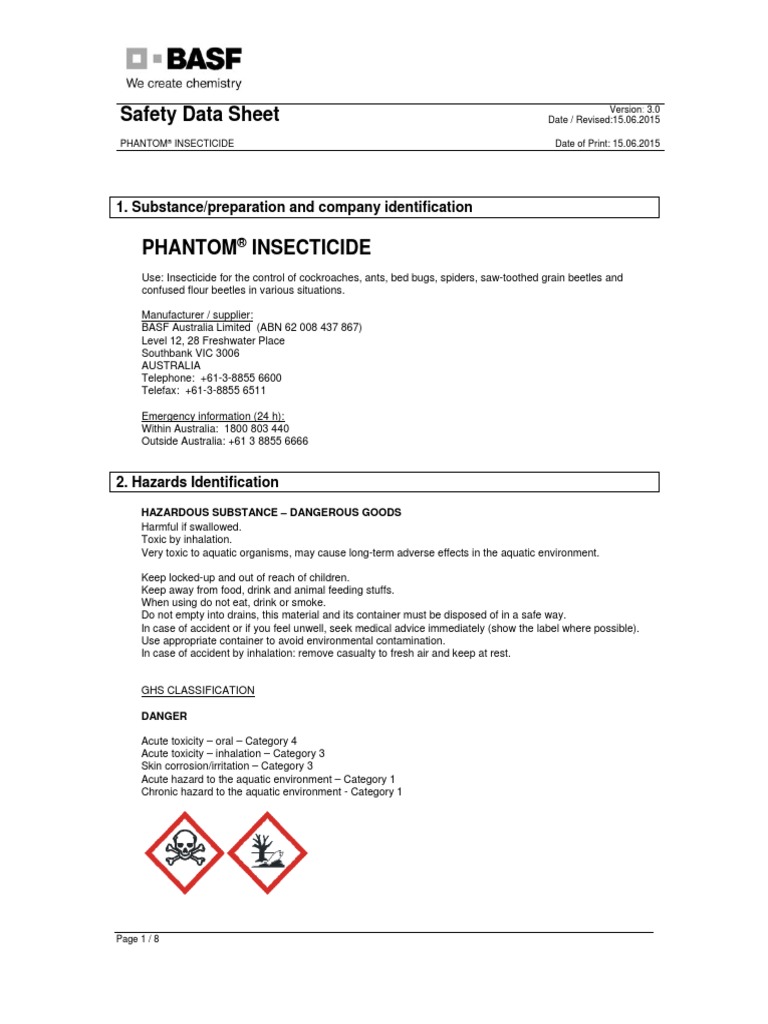 Phantom Insecticide MSDS | Dangerous Goods | Toxicity