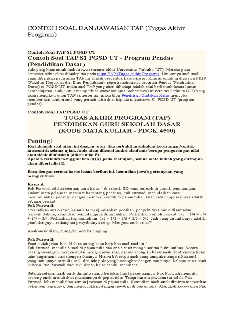 Contoh Soal Dan Jawaban Tap