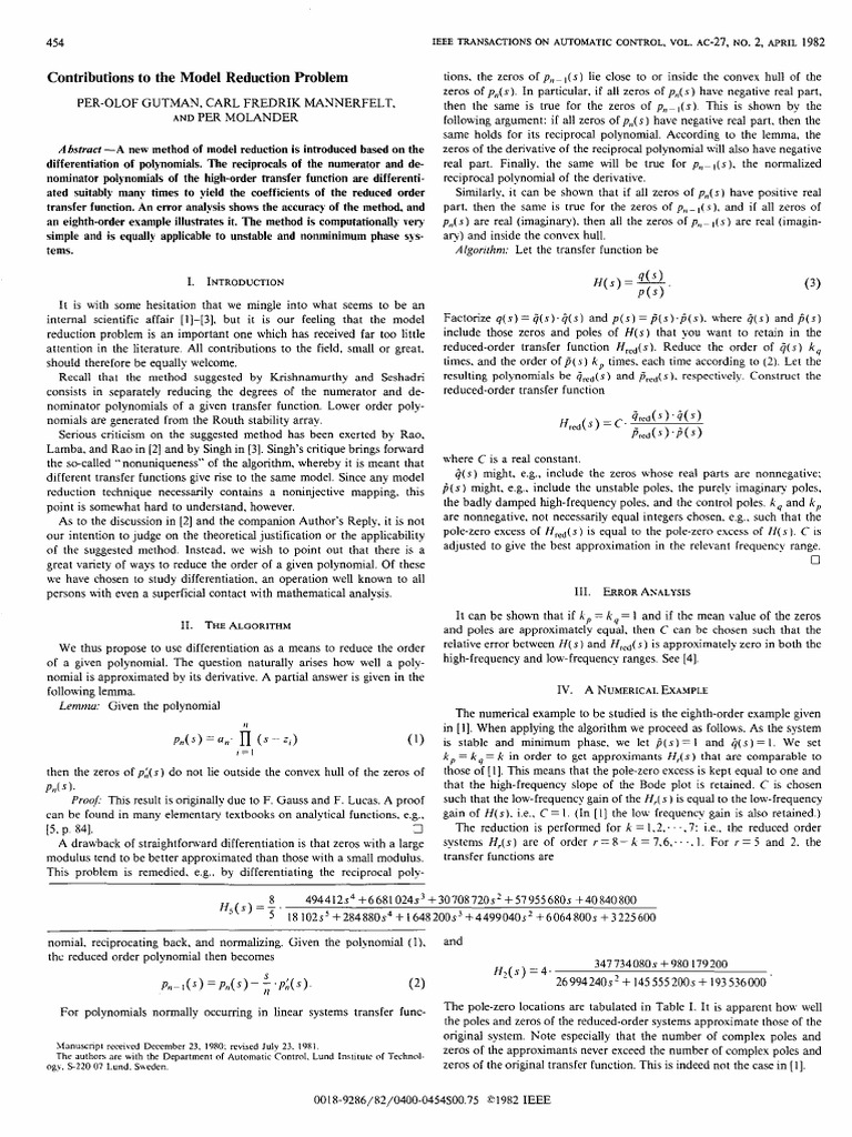 Model Reduction Method via Polynomial Differentiation | PDF | Complex ...