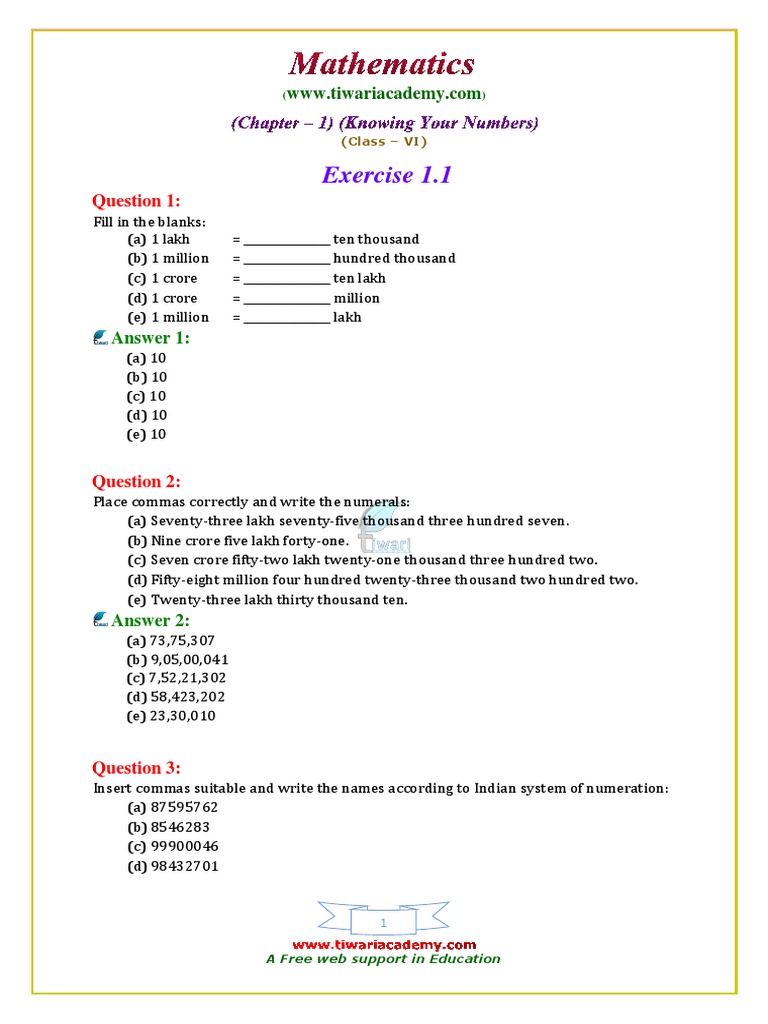 Class 6 Maths Exercises and Solutions | PDF | Prime Number | Triangle