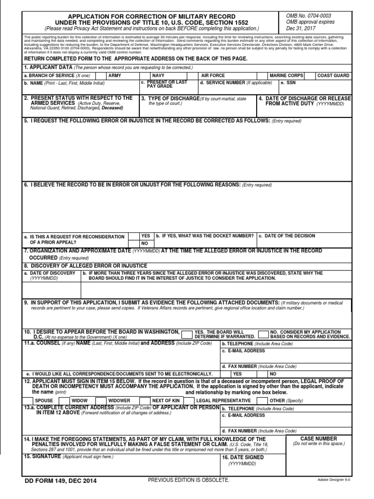 Military Record Correction Application | PDF | Military Discharge ...