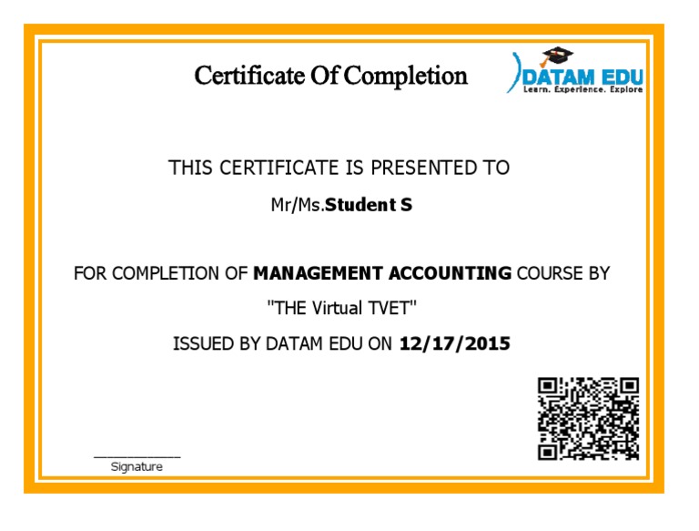 Management Accounting Course Certificate | PDF