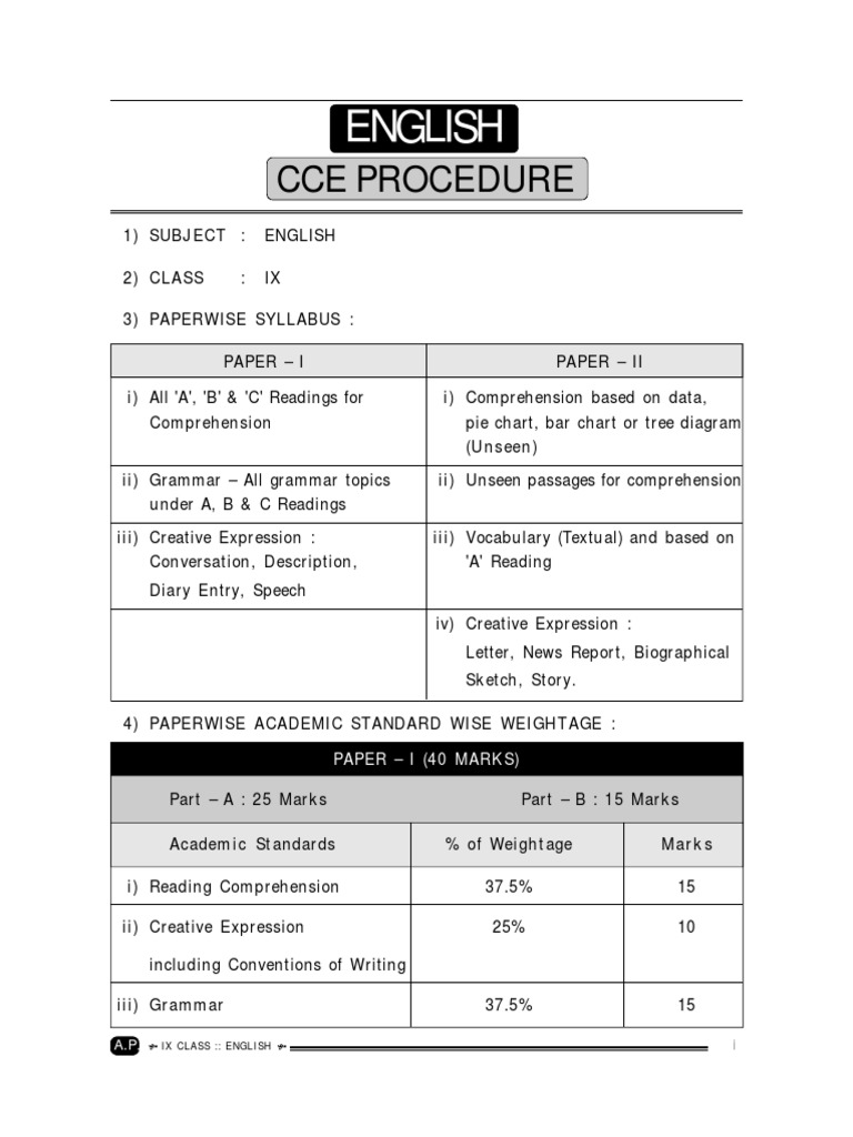 English - IX Class CCE Procedure | PDF | Reading Comprehension ...