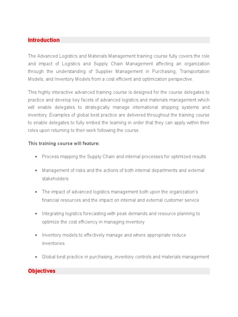 Advanced Logistics Management Course | PDF | Inventory | Logistics