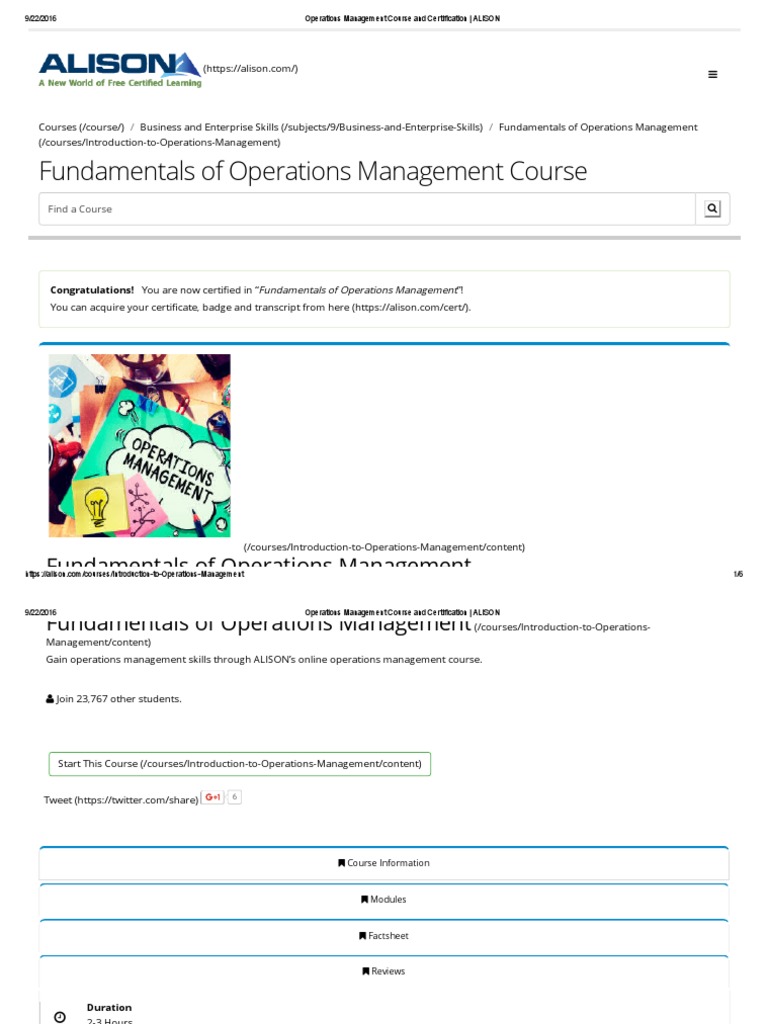 Operations Management Course and Certification - ALISON | PDF ...