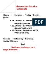 Tourist Information Service Schedule