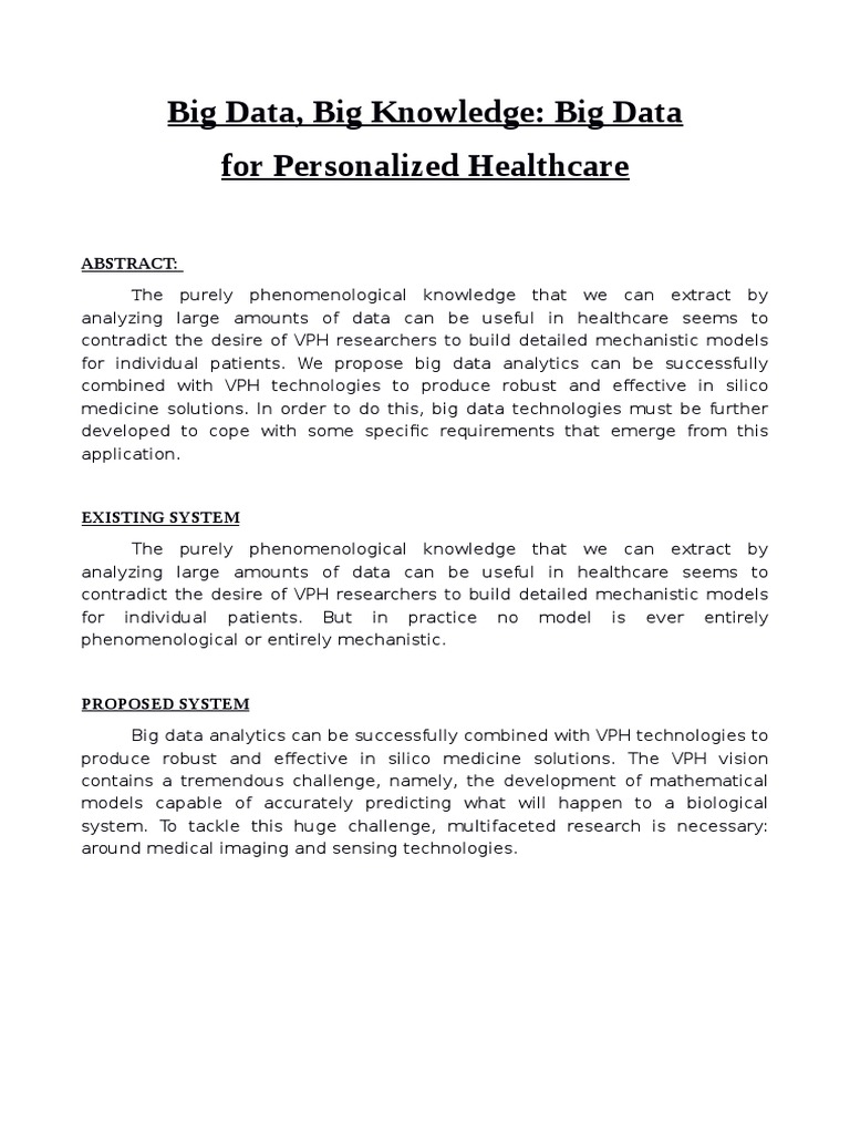 Big Data, Big Knowledge - Big Data For Personalized Healthcare | PDF