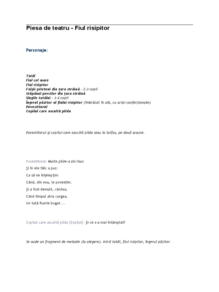 Sceneta Fiul Risipitor | PDF