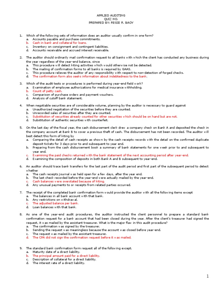 Audit Of Cash And Cash Equivalents Docx Deposit Account Banks