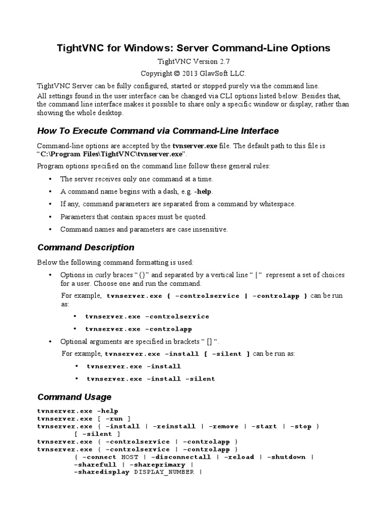 Tightvnc For Windows: Server Command-Line Options: How To Execute