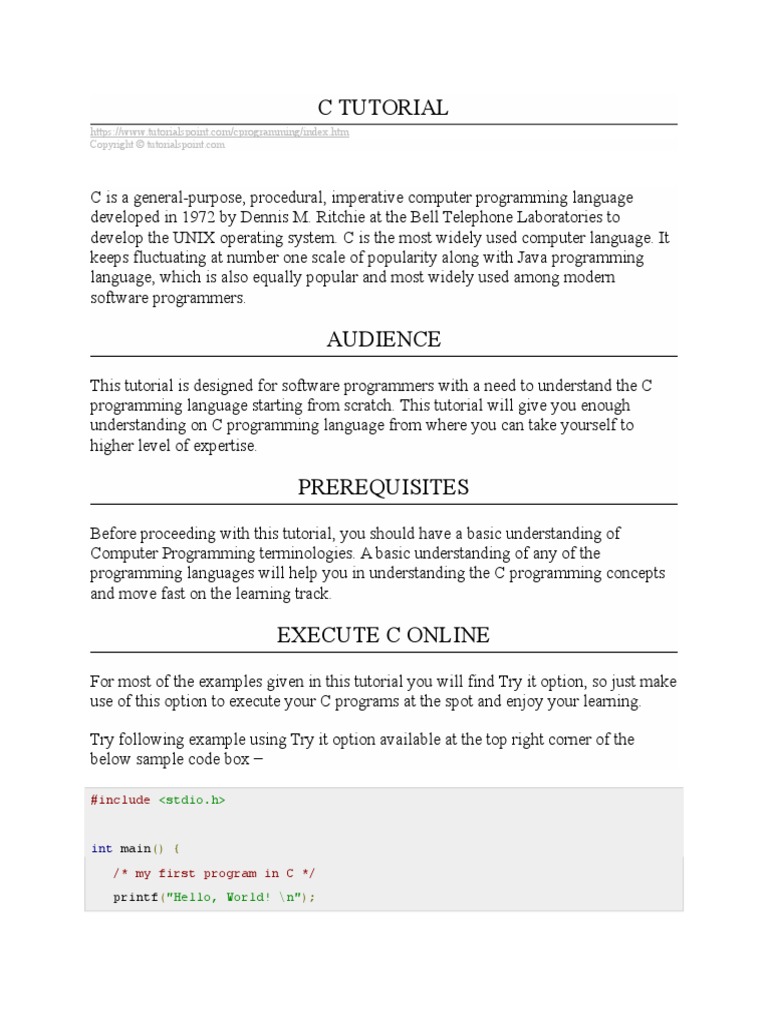 C Tutorial | PDF