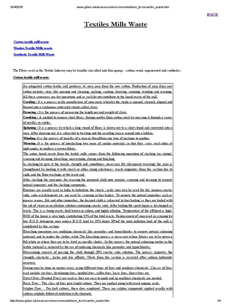 Textiles Mills Waste Cotton Textile Mill Waste Woolen Textile Mills Waste Synthetic Textile