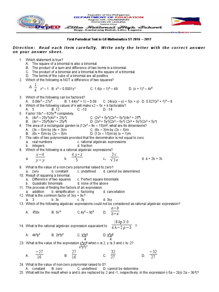 G8 Mathematics First Periodical Test | PDF | Cartesian Coordinate ...