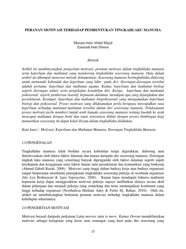 Peranan Motivasi Terhadap Pembentukan Tingkahlaku Manusia1 Pdf
