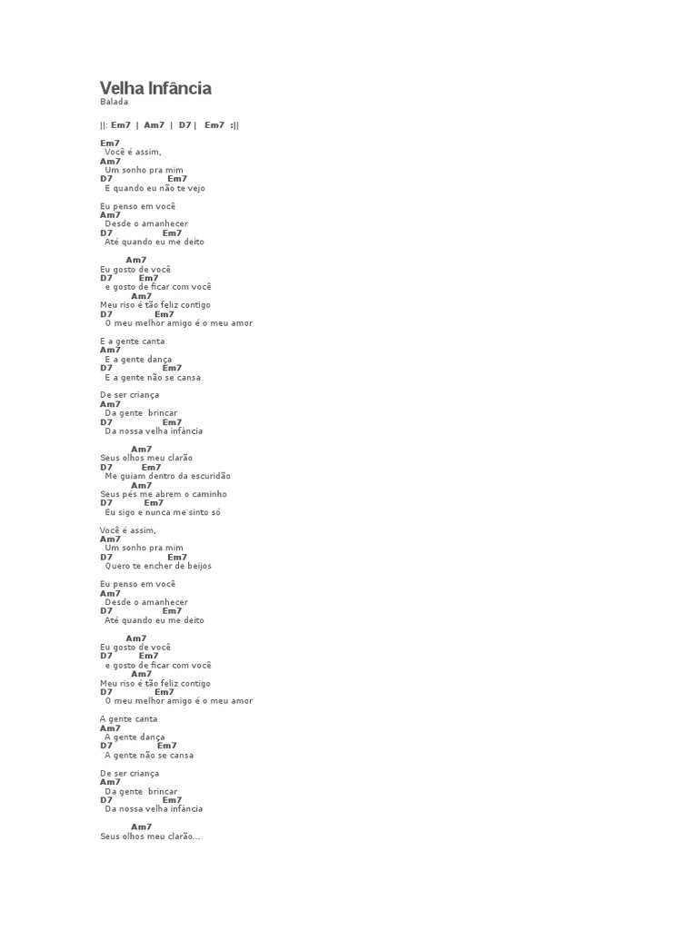 Velha Infância, Cifra PDF