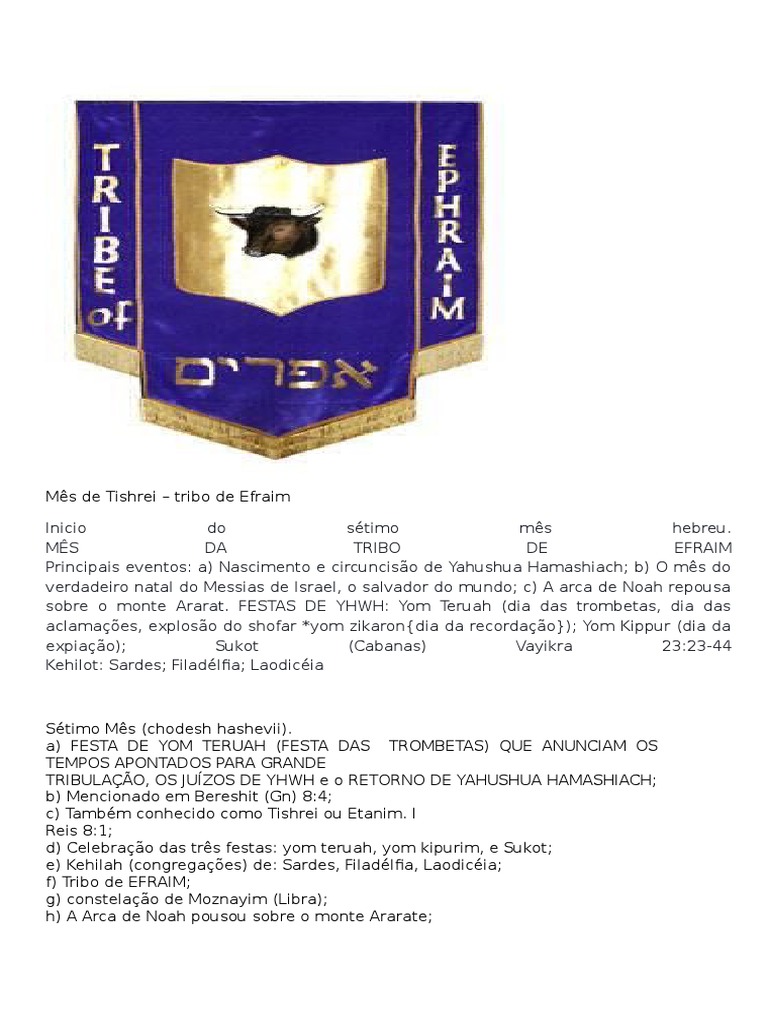 Mês de Tishrei Tribo de Efraim PDF Rosh Hashaná Bíblia hebraica