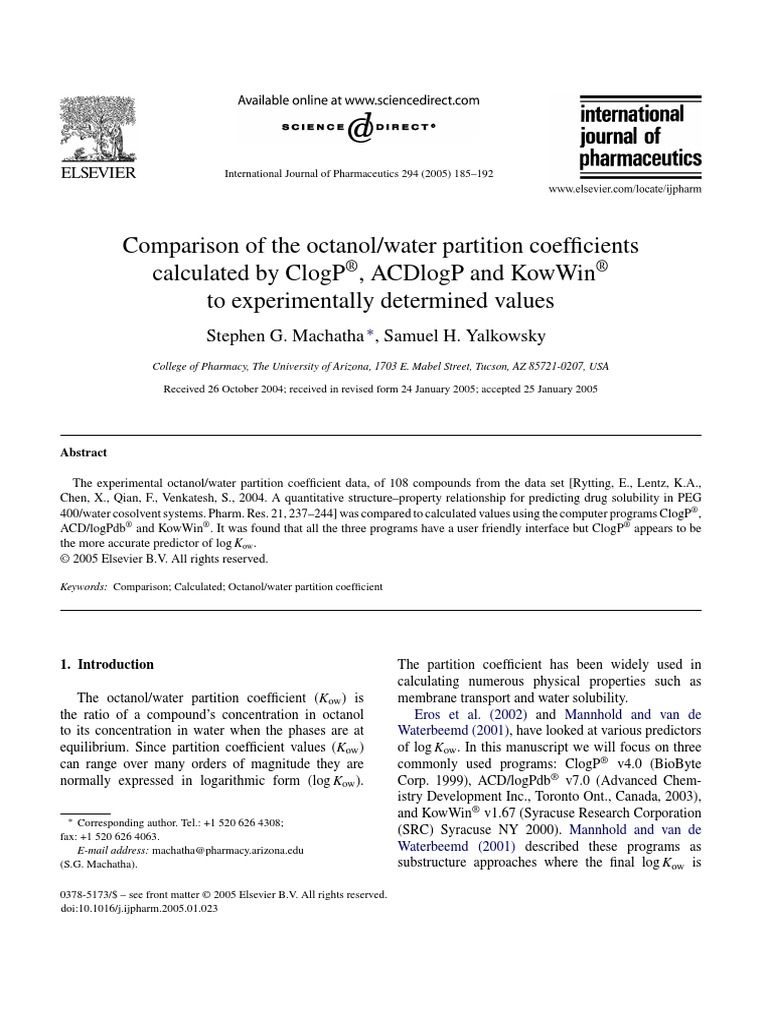 Comparison of The Octanol Water Partition Coefficients Calculated by ...