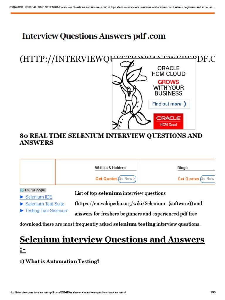 80 Selenium Interview Questions & Answers | PDF | Selenium (Software ...