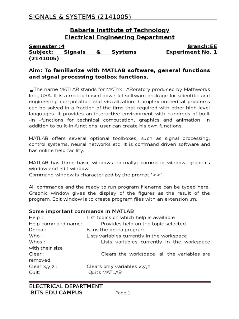 Signal and System Experiment | PDF | Signal Processing | Electrical ...