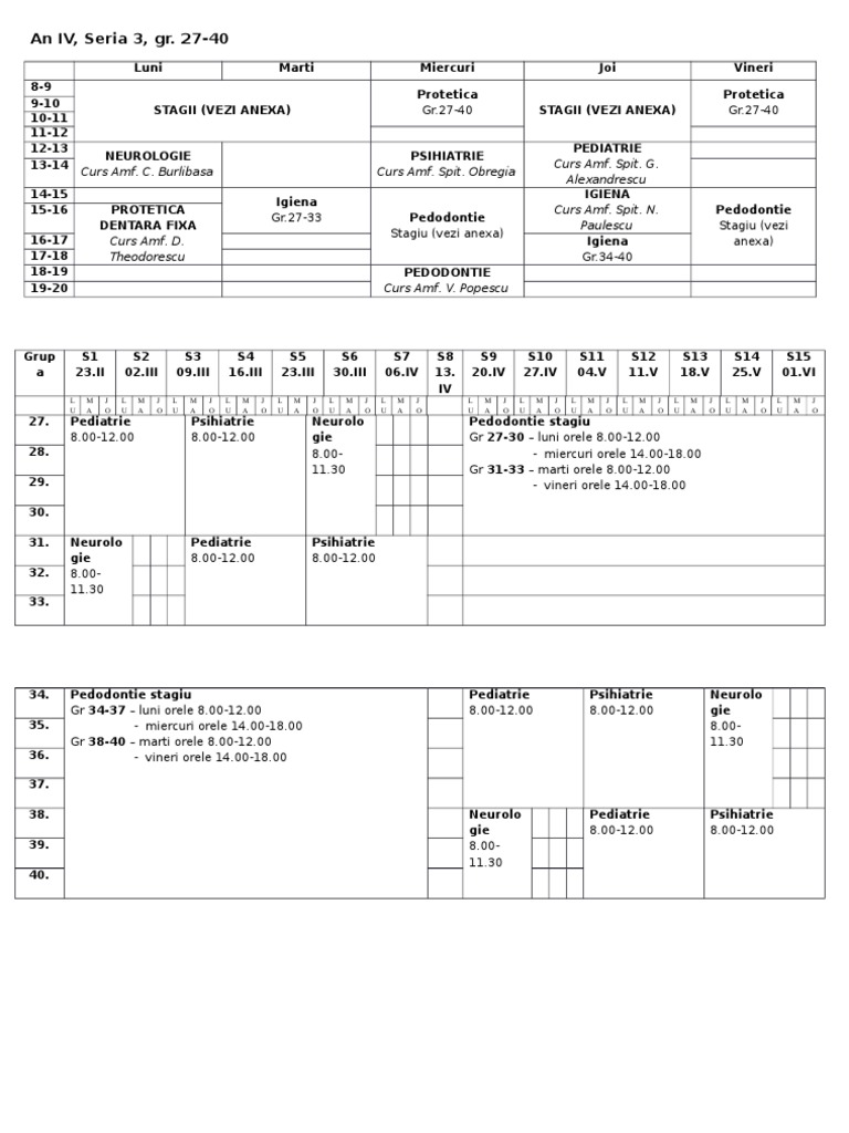 Weekly Schedule for Medical Courses | PDF