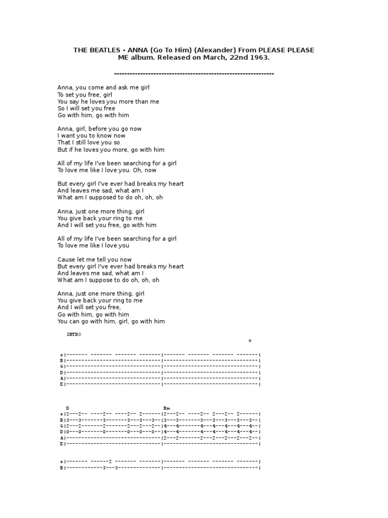 The Beatles - Anna (Go To Him) song details and lyrics | PDF | Musical ...