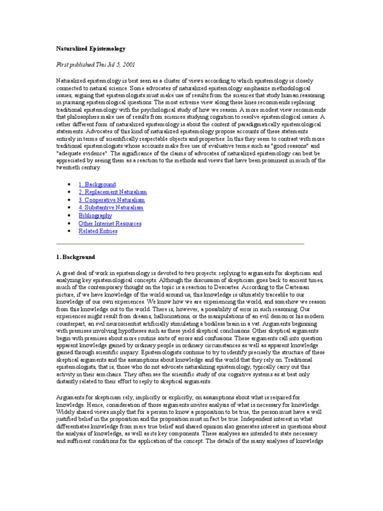 View Naturalizing Epistemology Background