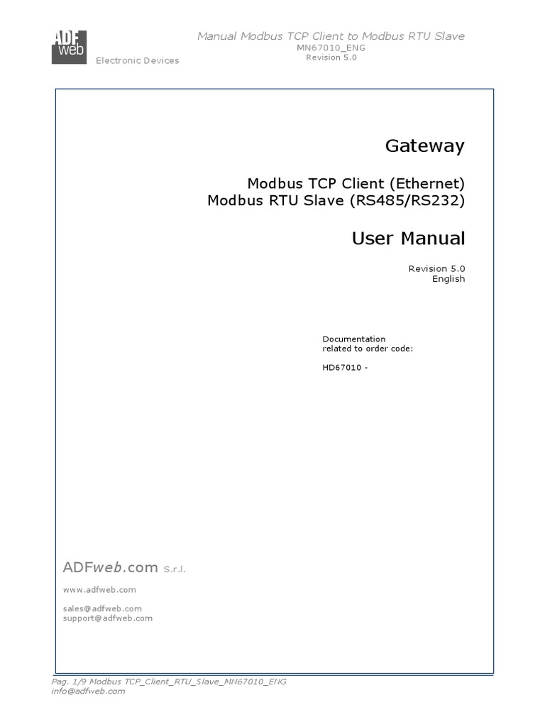 Modbus TCP to RTU Slave Manual | PDF | Transmission Control Protocol ...