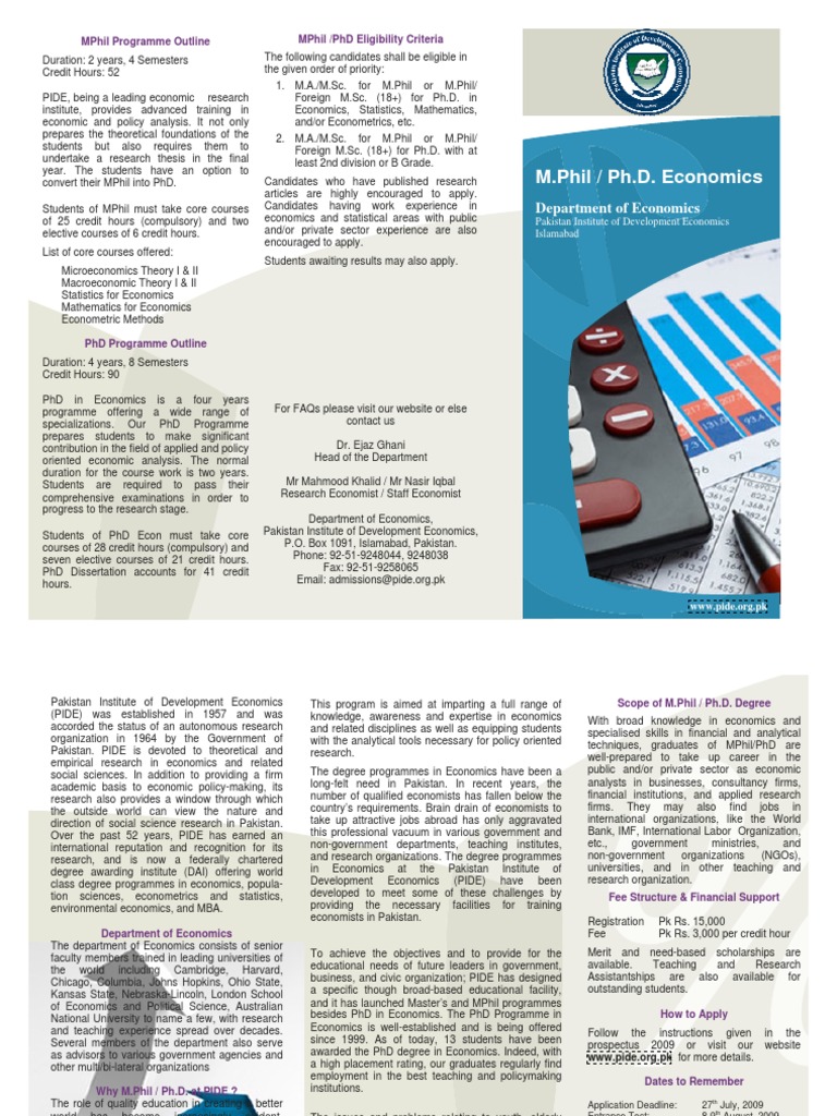 PIDE MPhil/PhD Economics Admission 2021 | PDF | Doctor Of Philosophy ...