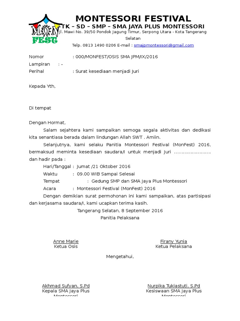 Contoh Surat Permohonan Menjadi Juri