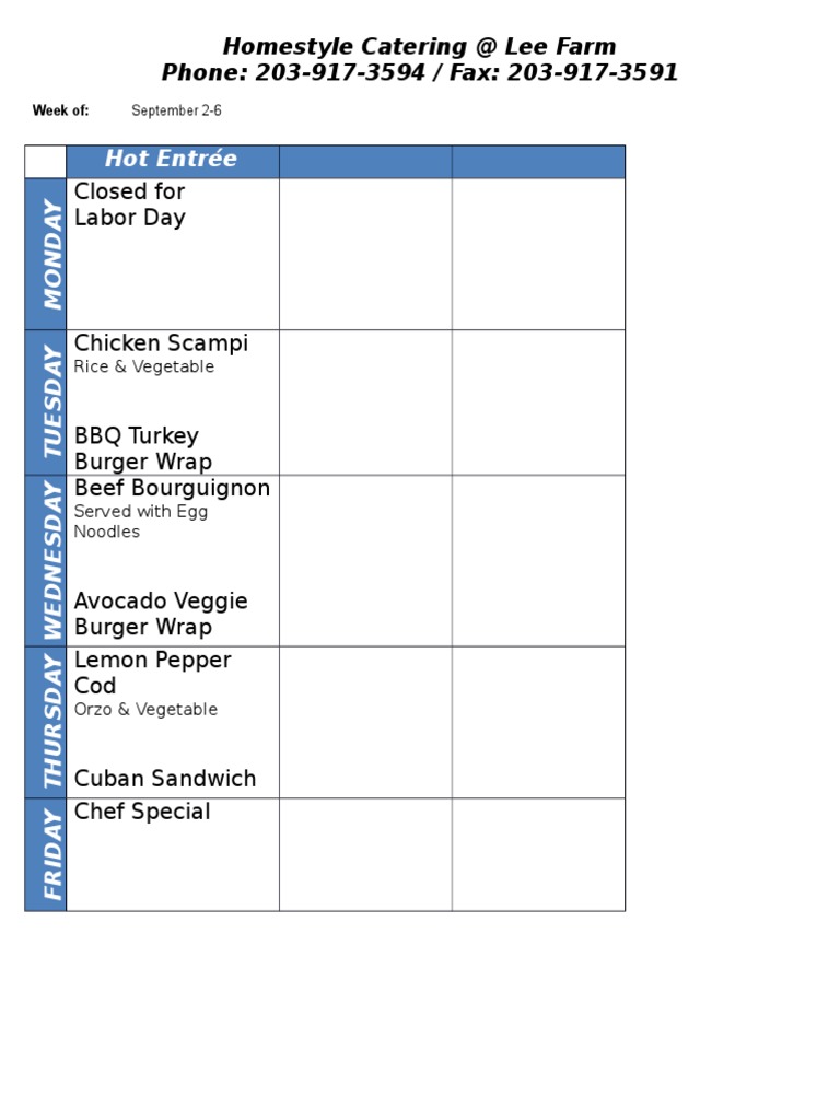 Homestyle Catering Menu for September | PDF