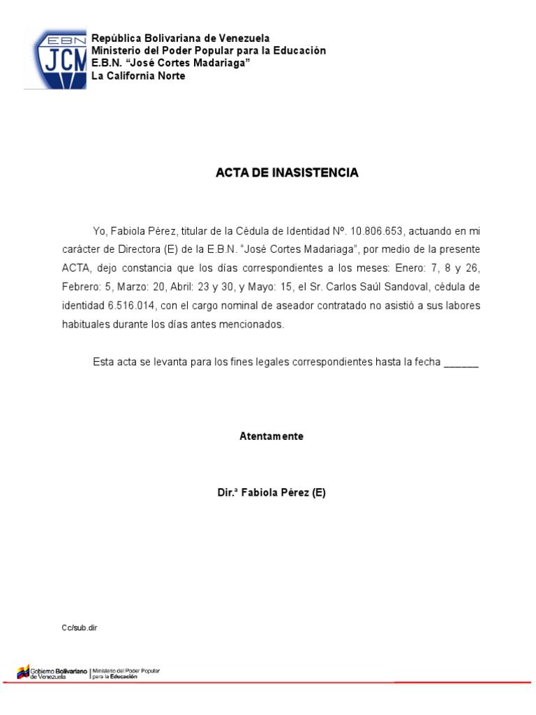 Acta de Inasistencia | PDF