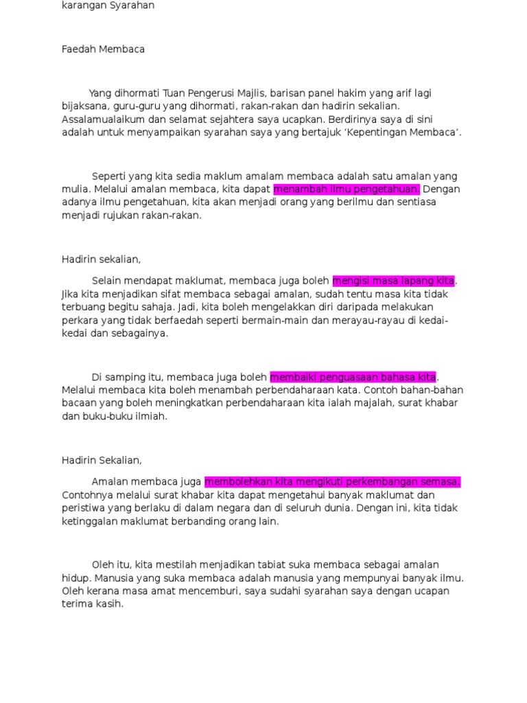 Karangan Syarahan Membaca Amalan Mulia Pdf