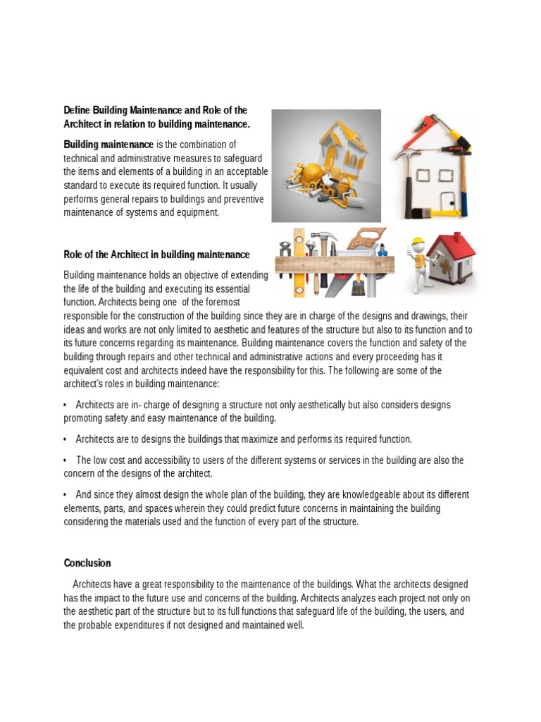 Define Building Maintenance and Role of The Architect in Relation To