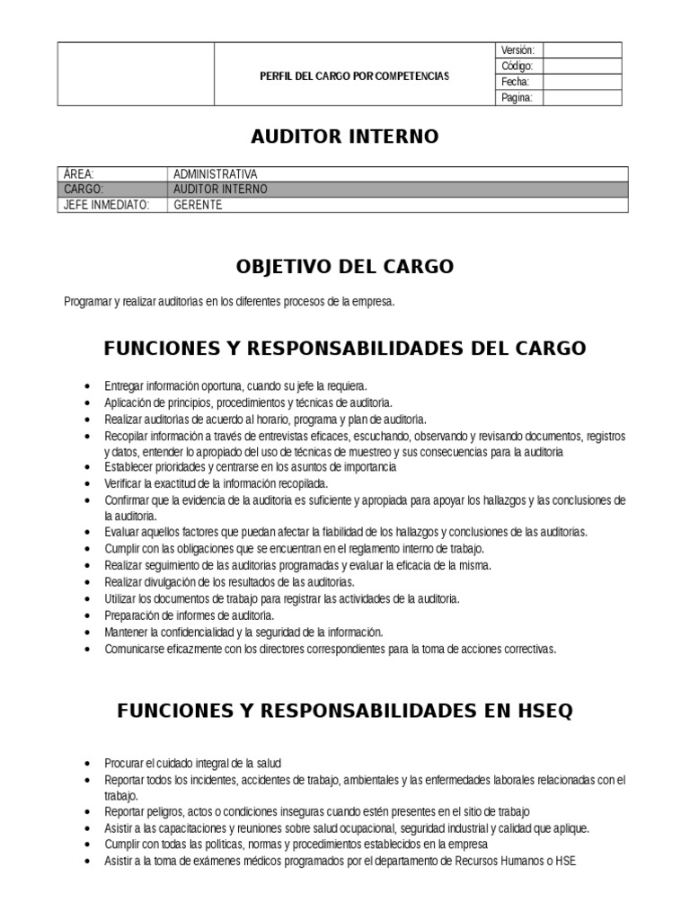 Funciones y Perfil del Auditor Interno | PDF | Contralor | Planificación