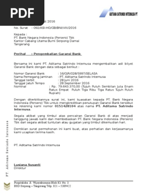 Contoh Surat Permohonan Pencairan Bank Garansi Kumpulan Surat