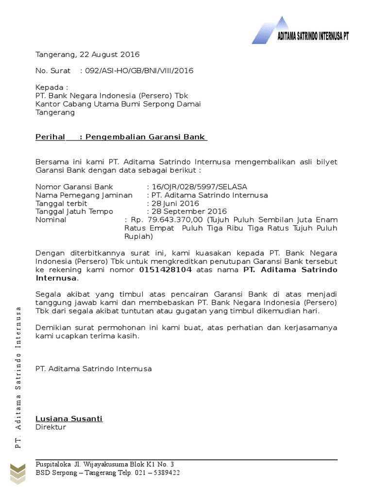 21 Surat Permohonan Bank Garansi Info Dana Tunai