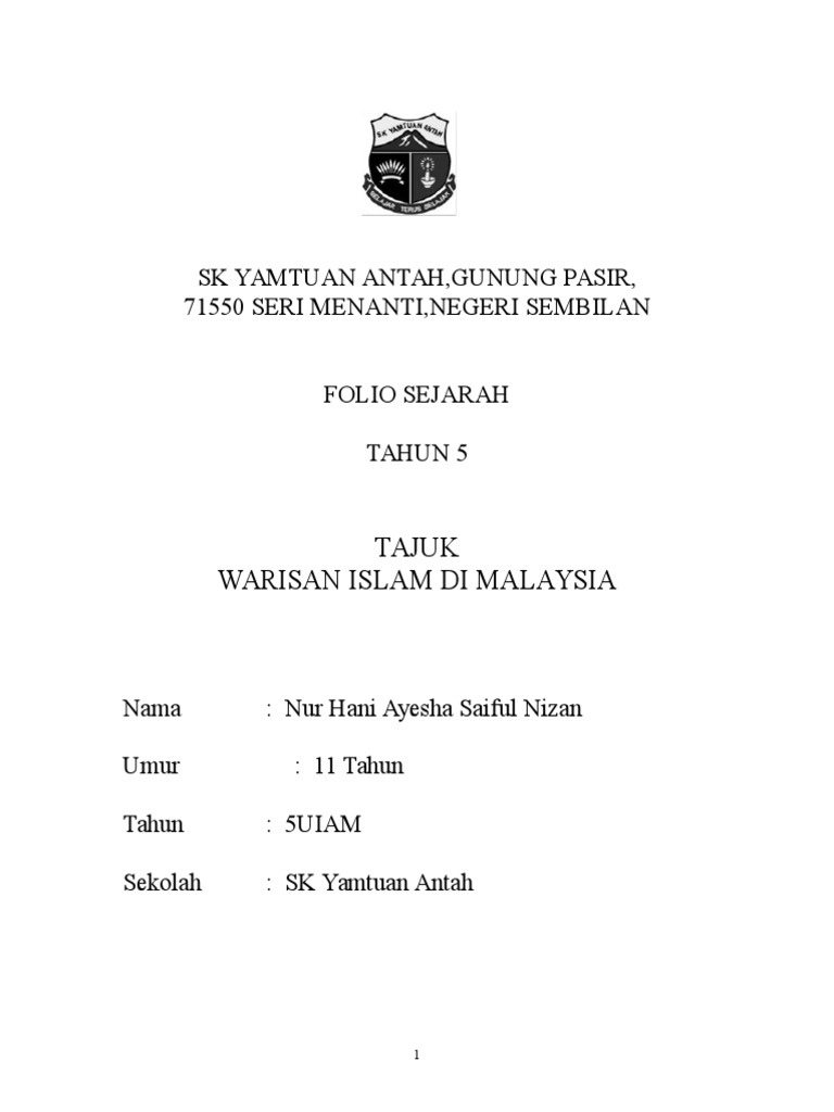 Folio Sejarah Tahun 5 2016