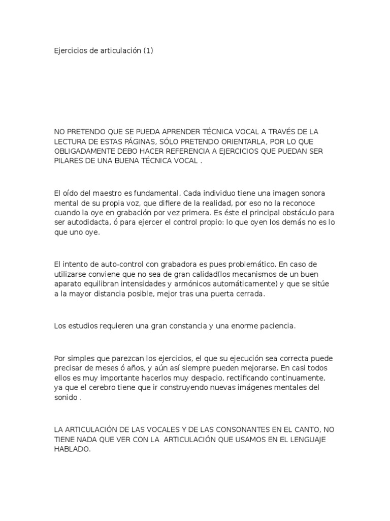 Ejercicios para Mejorar la Articulación Vocal | PDF | Vocal | Sonido
