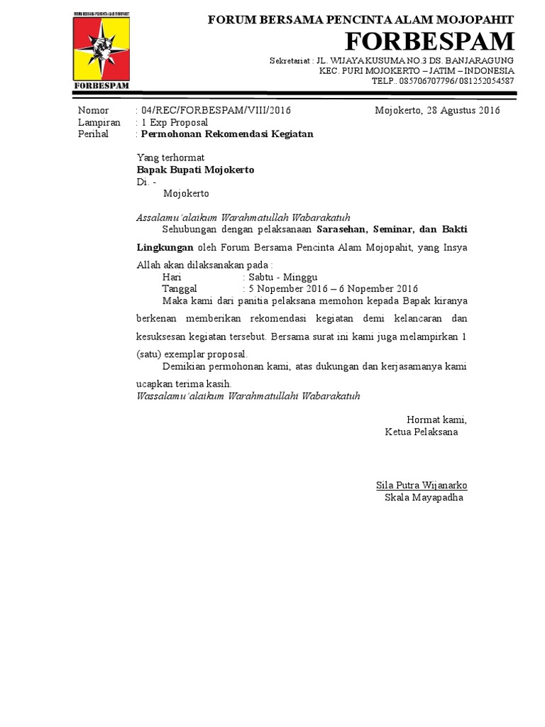 Contoh Surat Rekomendasi