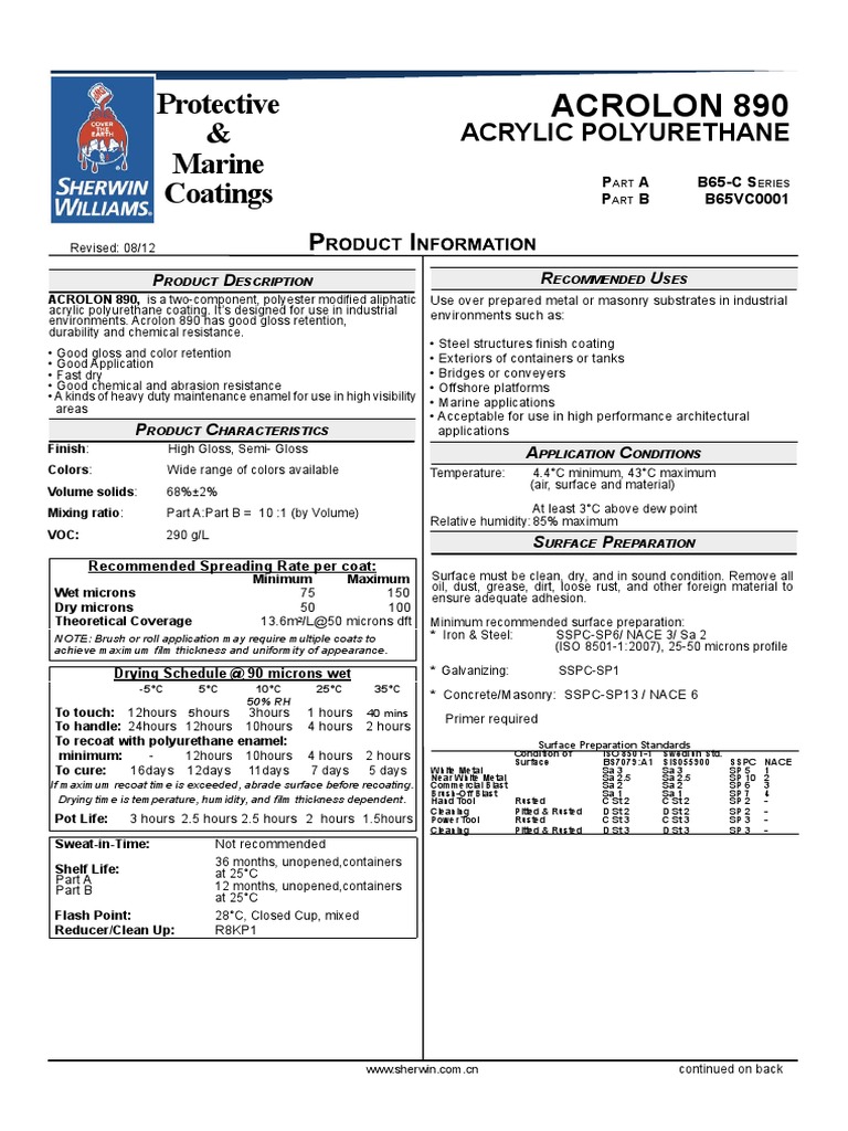Acrolon 890 Acrylic Polyurethane Data | PDF | Rust | Poly(Methyl ...