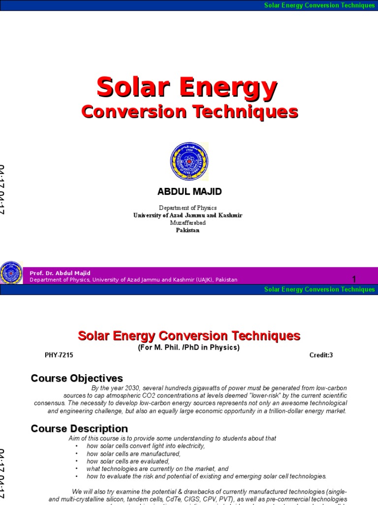 Solar Energy Conversion Techniques | PDF
