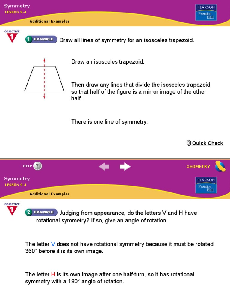 Draw All Lines of Symmetry For An Isosceles Trapezoid. Additional