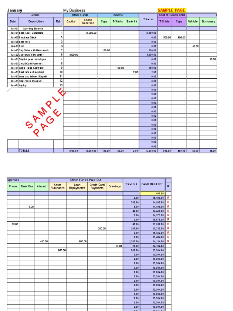 Excel Cash Book Extra Rows Credit (Finance) Loans