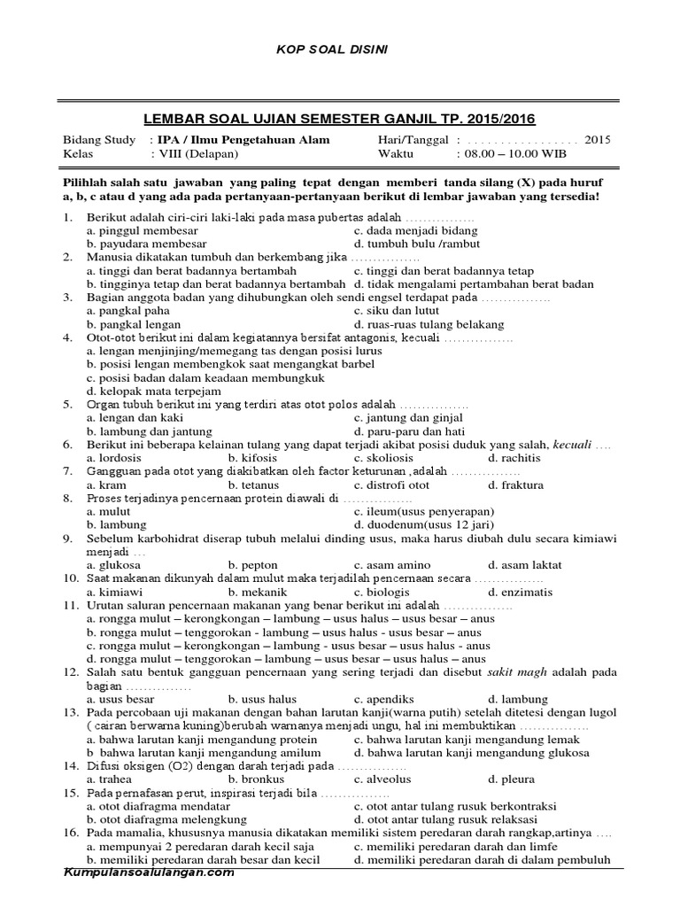 Soal Uts Ipa Kelas 8 Semester 1 PDF