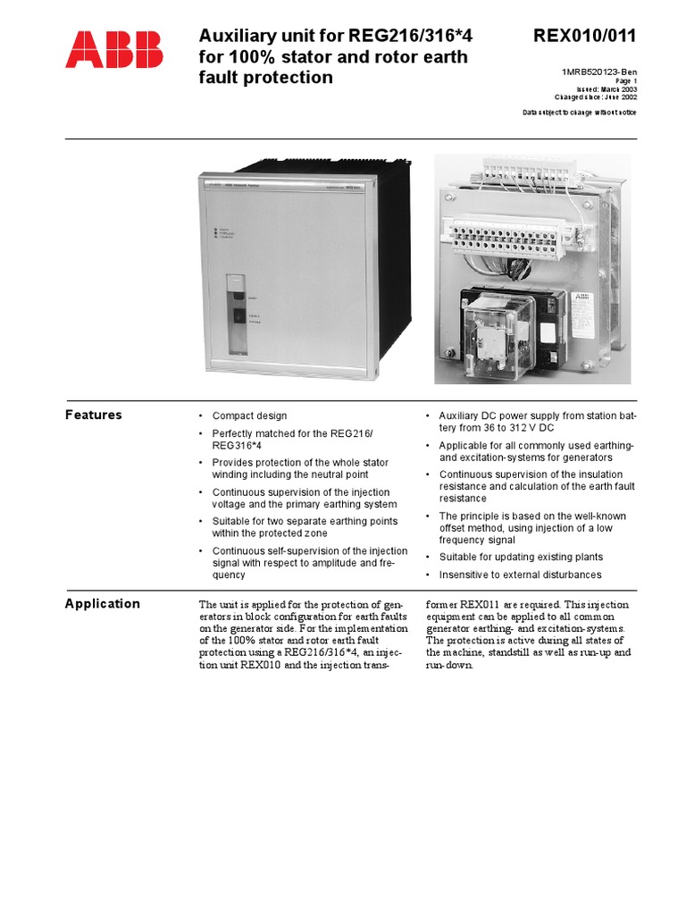 1MRB520123-BEN A en REX010 011 Auxiliary Unit For REG216 316 4 For 100 ...