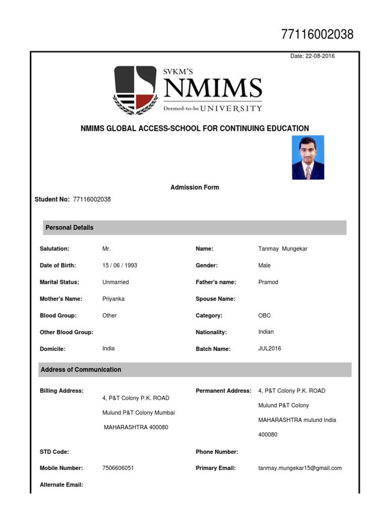 NMIMS Admission Form for PGDHRM | PDF