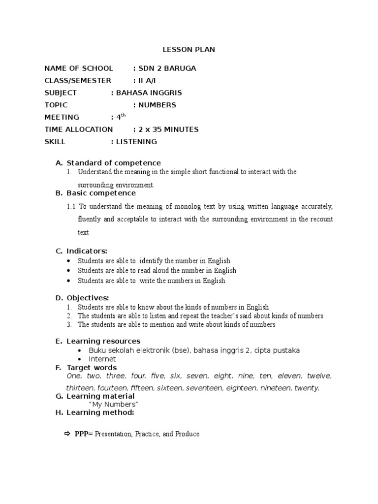 Lesson Plan Kls 2 Lesson Plan Education Theory