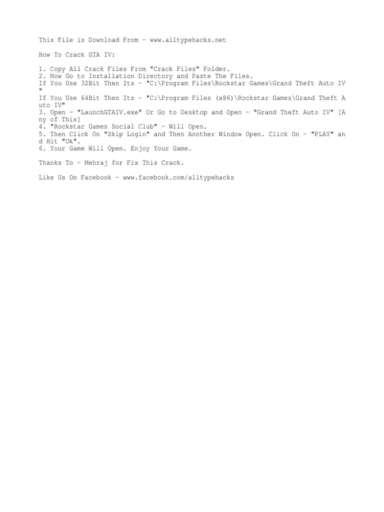 Instruction - How To Crack GTA IV, PDF, Utility Software