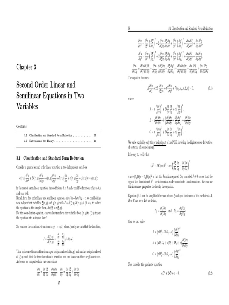 Second Order Linear and Semilinear Equations in Two Variables | PDF ...